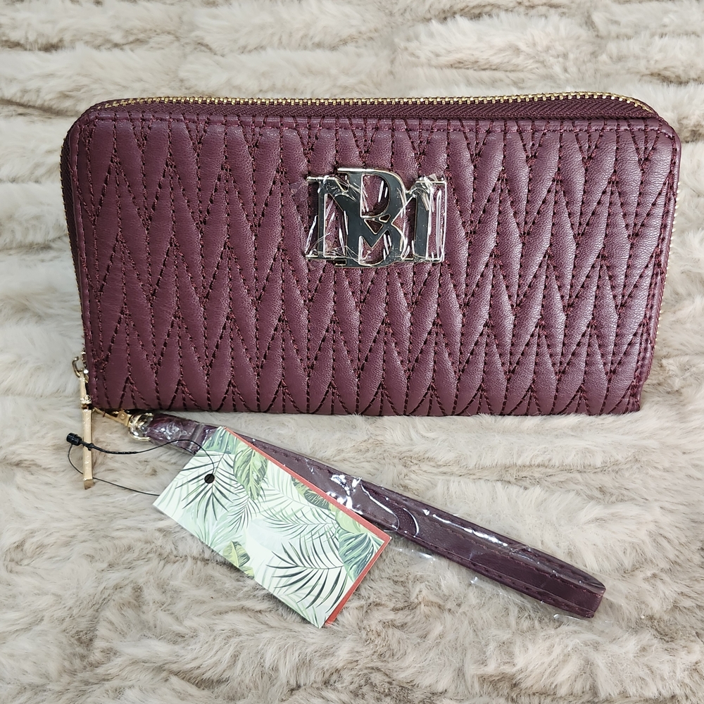 NWT Badgley Mischka Burgundy Quilted Vegan Leather Wallet